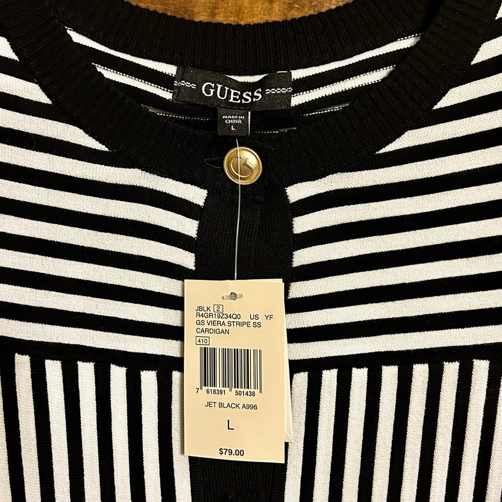GUESS Black and White Striped Button-Down Shirt NWT - Picture 2 of 4